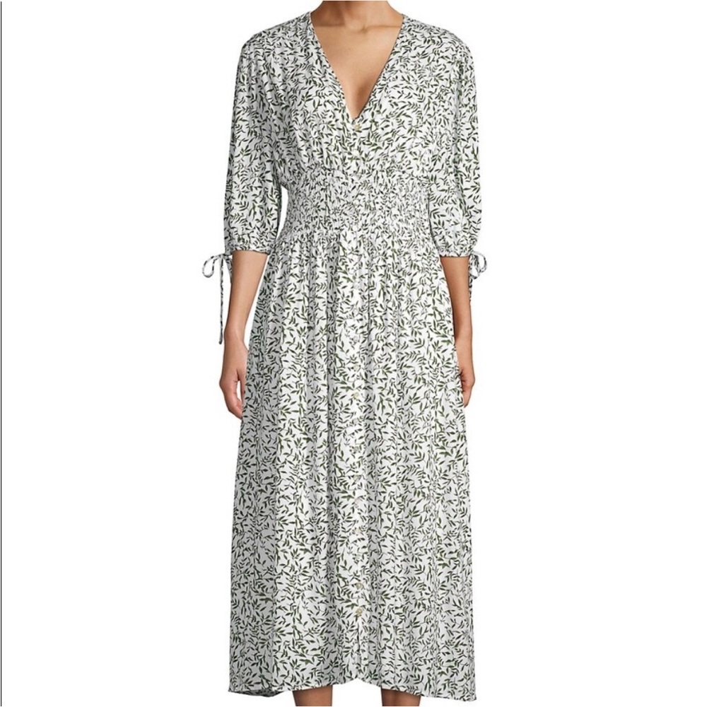 Maxi dress green floral shirred waist